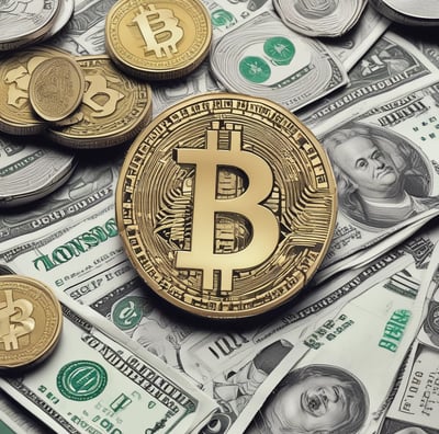 The word 'BLACKROCK' is displayed in bold, metallic 3D letters with a reflective effect, set against a light green background. The letter 'B' is stylized to resemble the Bitcoin symbol.
