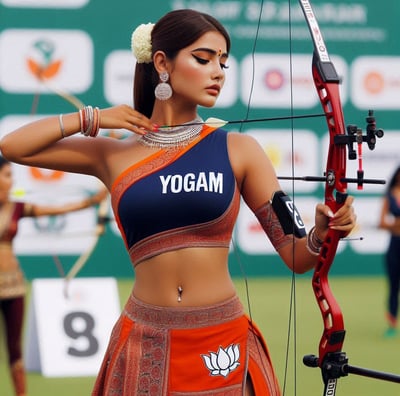 a woman in a blue top and a woman in a red skirt and a red