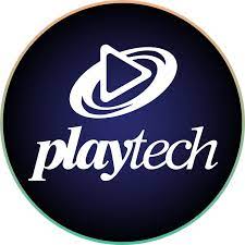 a playtech logo on a blue button