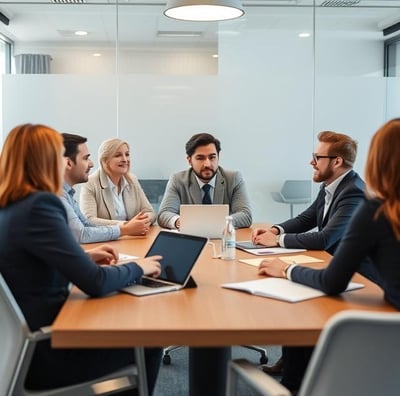 a group of business people sitting around a table