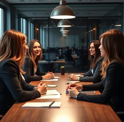 a group of people sitting around a table