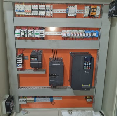 a large electrical equipment cabinet with multiple electrical components