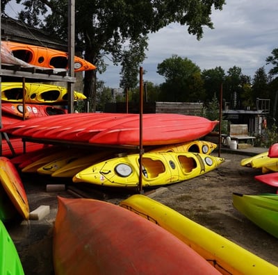 Kayaks near the Daugava River