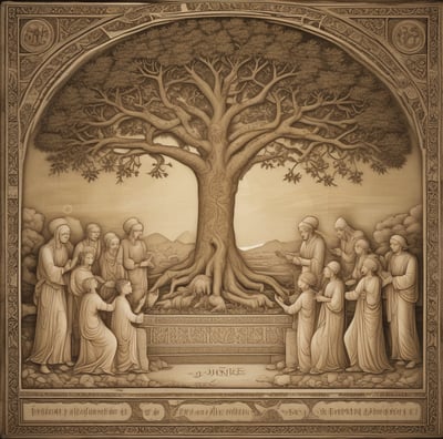 A group of people engaged in a spiritual or meditative practice, sitting in a row with hands raised in prayer or meditation gestures. The setting appears to be outdoors with a natural backdrop and metal fencing. The atmosphere is serene and focused.