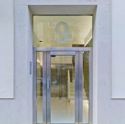 a large glass door with a large glass door