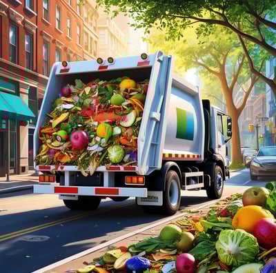 a garbage truck with a garbage canister full of food wastes