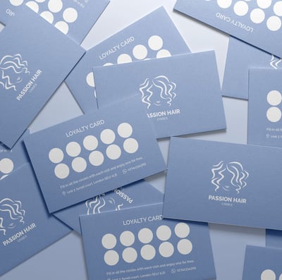 Beauty salon business cards: featuring branding elements and contact information