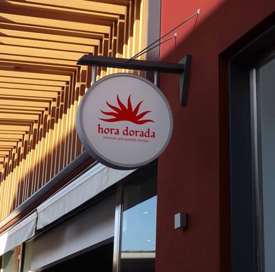 Circular Display featuring Hora Dorada's Mexican Restaurant Logo.