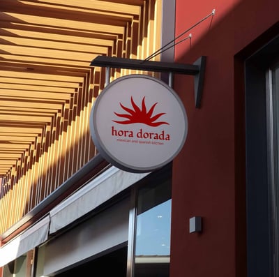 Circular Display featuring Hora Dorada's Mexican Restaurant Logo.