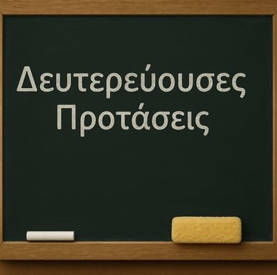 a chalkboard with the words Δευτερεύουσες Προτάσεις as a written on it