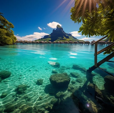 rocks under clear turquoise waters