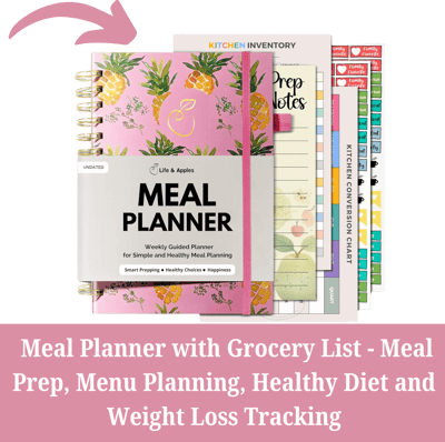 Life & Apples Meal Planner with Grocery List - Meal Prep, Menu Planning, Healthy Diet and Weight Los