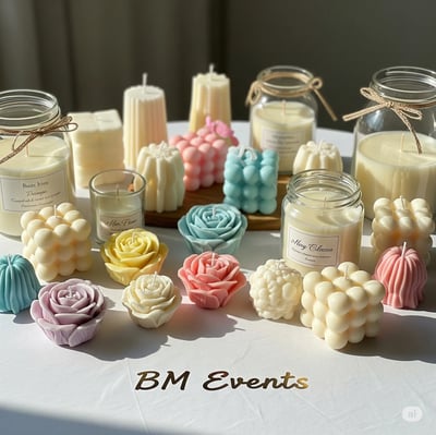 a table with candles and candles on it
