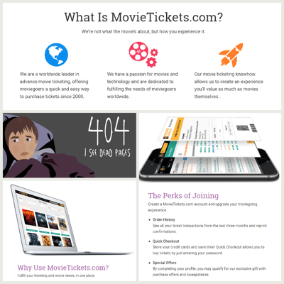 Preview image of Glen Cadorette's UX copywriting sample for MovieTickets.com.