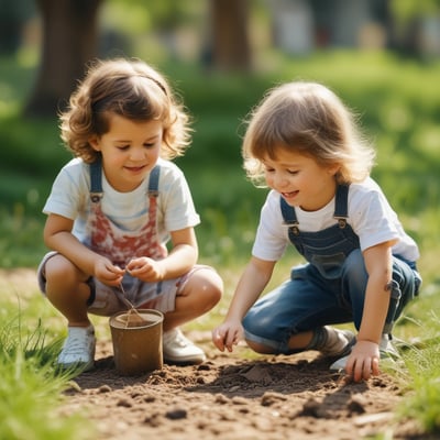 A toddler in a floral-patterned top is being supported by adults holding her hands as she takes steps. One adult is crouched beside her, wearing a striped shirt. The scene conveys a familial and nurturing atmosphere.
