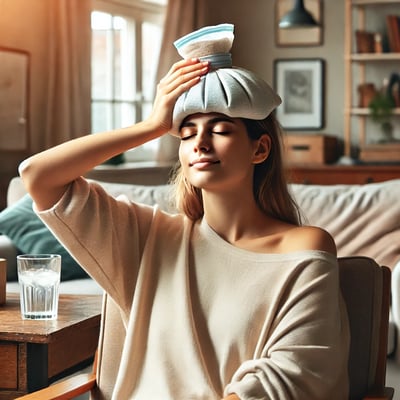 a woman with a hat on her head and a cup of water