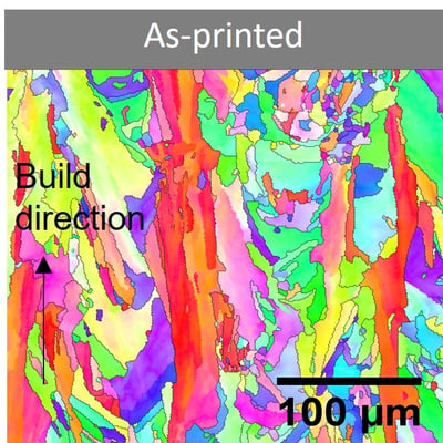 Microstructure of a Nickel based superalloy as-printed using Selective Laser Melting (SLM).