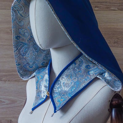 Capuche bleue aux motifs royaux
