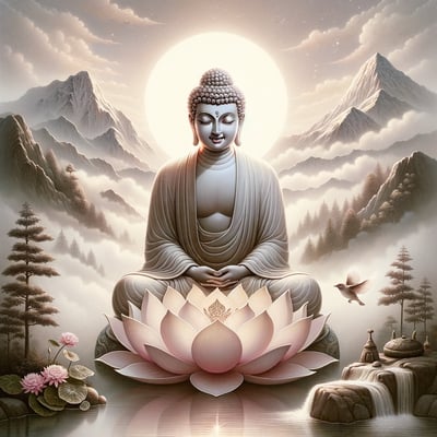 a buddha statue sitting on a lotus flower