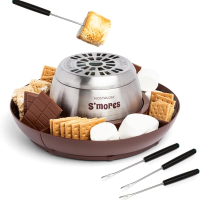 Tabletop Indoor Electric S'mores Maker - Smores Kit With Marshmallow Roasting Sticks and 4 Tray Lazy