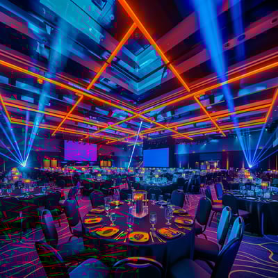 futuristic theme with advanced lighting in a great grand ballroom