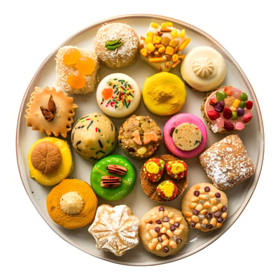 a plate with a variety of different types of pastries