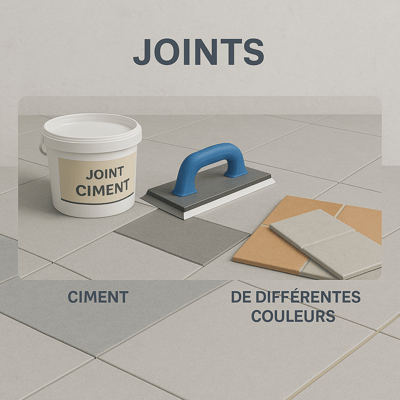Joints carrelage, ciments, résine epoxy, de couleurs différentes