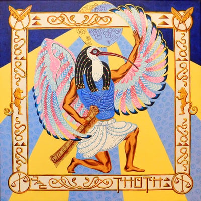 Arcylic Painting depicting Thoth the Philosopher in Art Nouveau style