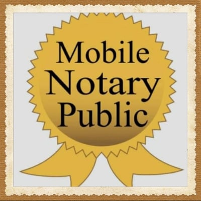a badge with a gold medal for a mobile notary public service