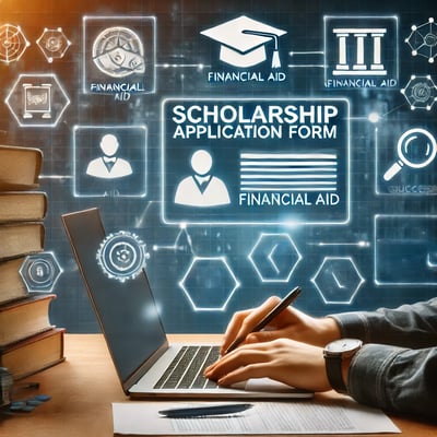 A student filling out a scholarship application