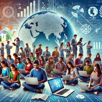 Group of Indian and global students learning online.
