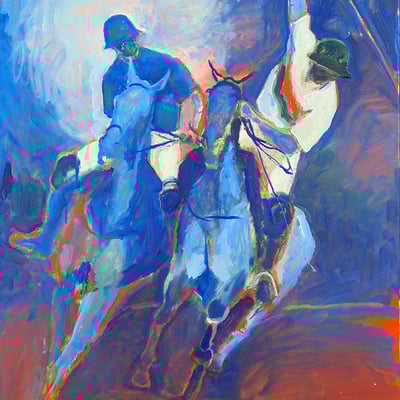 oeuvre d'art animalier- artiste peintre -peinture- cheval polo
