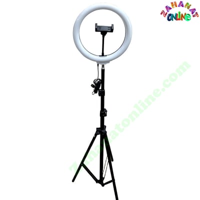 26cm ring light with 7ft tripod stand and metal phone holder, 3 color light modes for makeup and vid