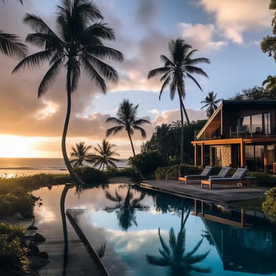 a house with a pool with a view of the ocean