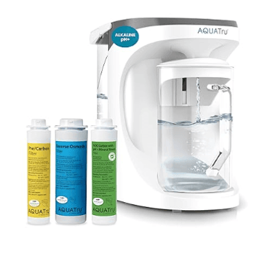 AquaTru Carafe Alkaline countertop reverse osmosis water purifier with glass carafe