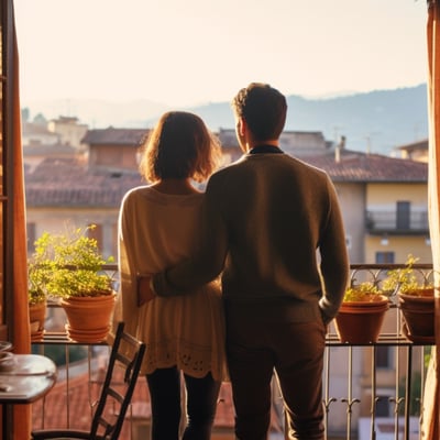 a couple in their rental home in Teramo, Italy