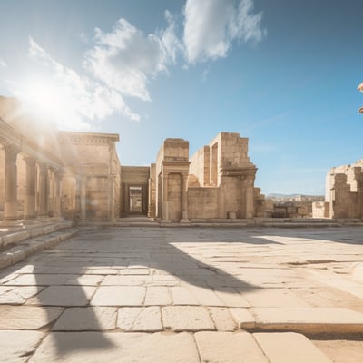 a stone building with columns and columns in the middle of it