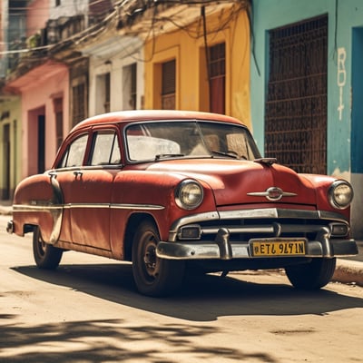 a red car parked on the side of a street