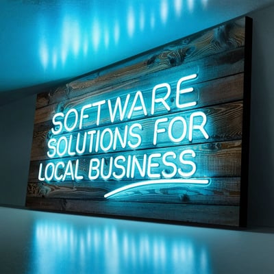 a neon sign that says software solutions