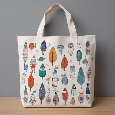 A woven handbag made from recycled materials, featuring a grid pattern with red, white, and beige elements. The bag's structure is reinforced by woven handles, creating a rustic and eco-friendly appearance.