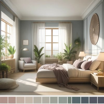 A bedroom designed according to Feng Shui principles. The bedroom has a peaceful and harmonious atmosphere
