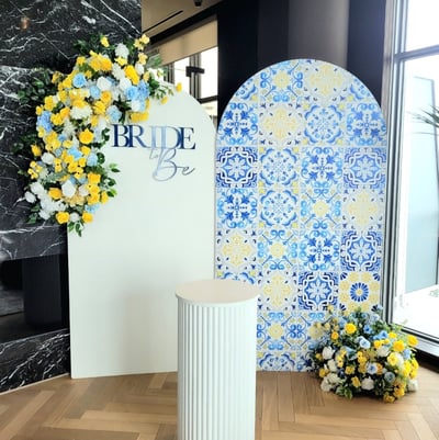 Amalfi themed backdrop for a bridal shower