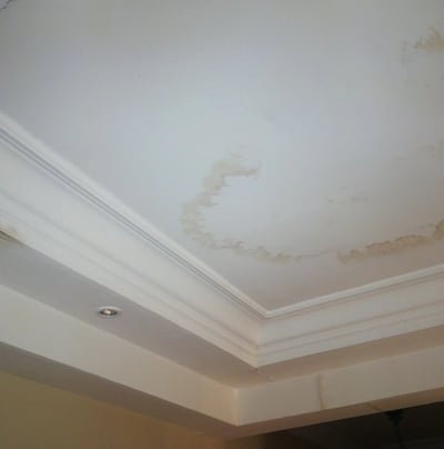 Ceiling with water stains from roof leak