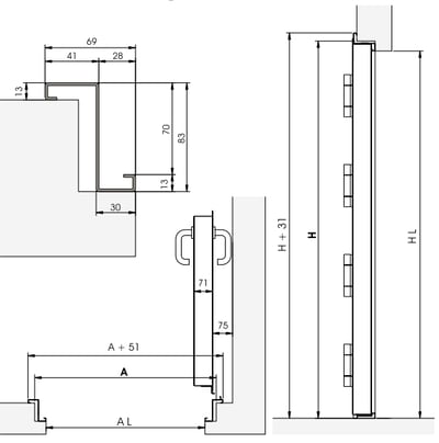 a drawing of a door handle latched to a door