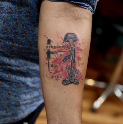 Watercolor Tribute tattoo to Indian Soldiers at Dudo's Tattoos Hyderabad