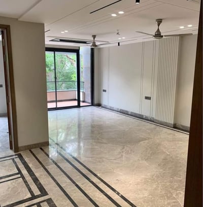 Spacious Living Room with Italian Marble of 3 BHK Luxury Builder Floor in Vasant Kunj, Shanti Kunj
