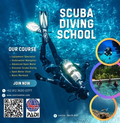 a scuba diver in a Sunrise dive school in north bali offering all courses and free accommodations