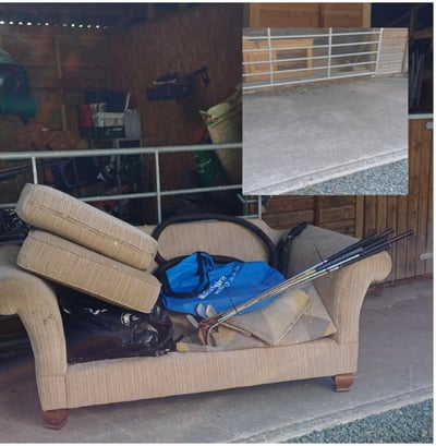 before and after picture of a sofa having been removed from a property in fernil heath worcester