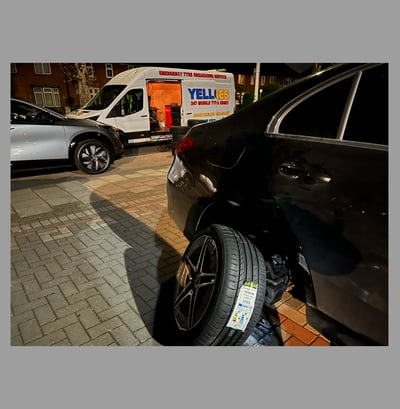 a car tyre got changed at home driveway by mobile tyre fitting unit