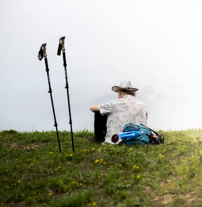 Tourist is resting in a cliff